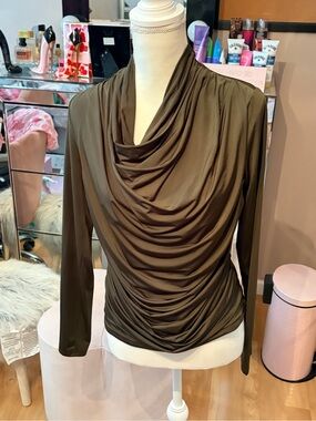 Express Olive Green Draped Front Long Sleeve Blouse Size M